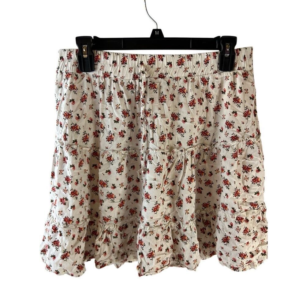 Rue 21 large lg summer elastic skirt cottage core shabby chic white pink roses r